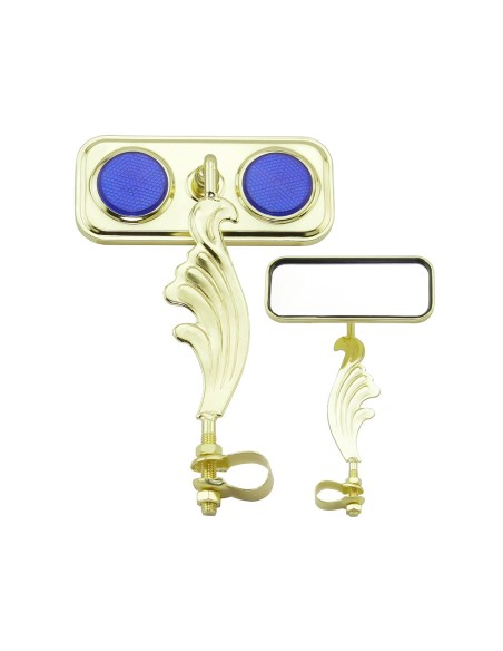 Rectangle Wing Mirror Gold Right Blue Reflectors.